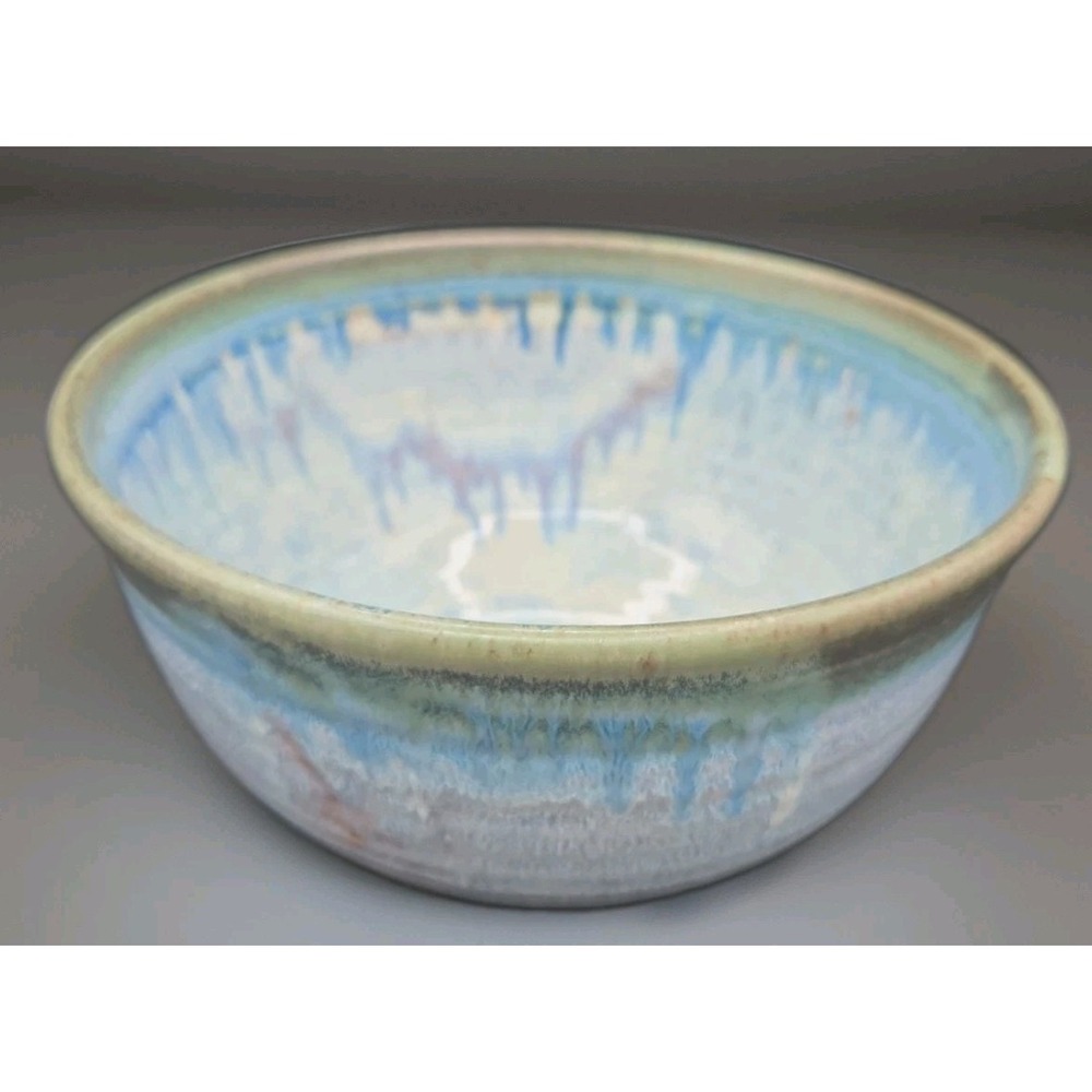 Mexican Studio Art Pottery Bowl - Blue & Green Drip Glaze Stoneware